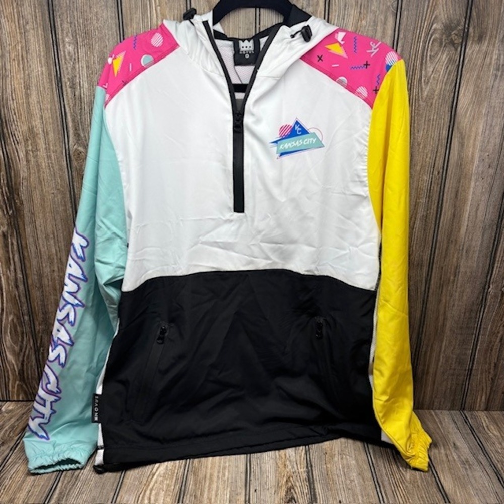 NOVUS Kansas City Retro Windbreaker Anorak Hoodie Jacket Womens M Colorblock